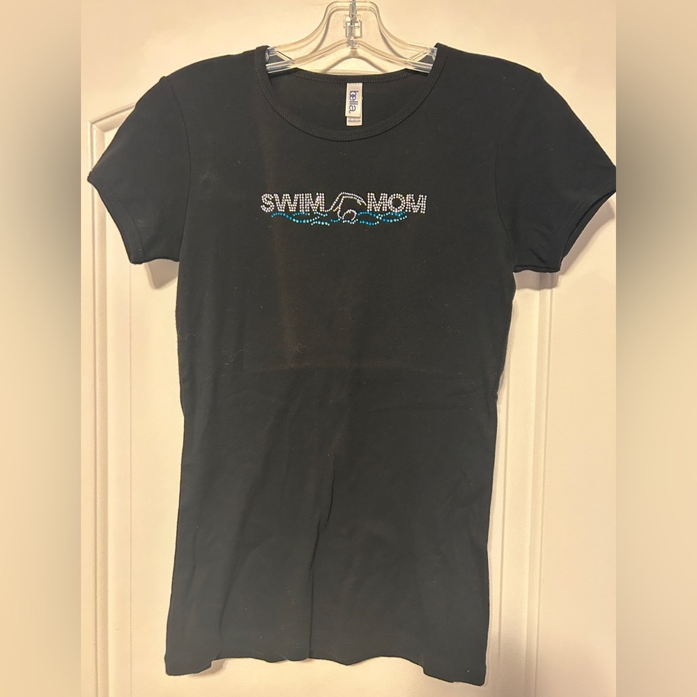 Swim Mom Bedazzled Black Tee - M